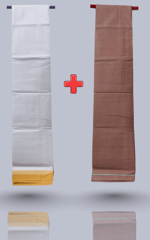 Royal Culture Lungi White & Copper Brown Combo